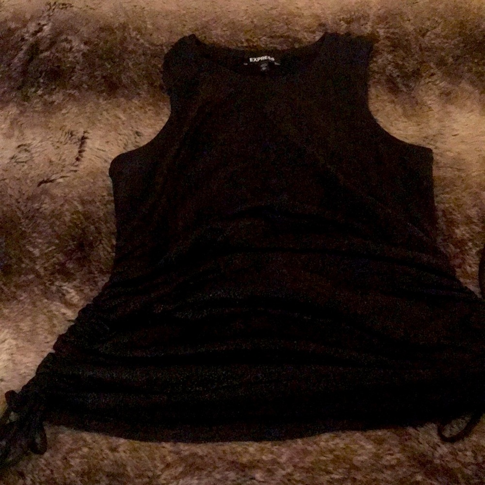 Black Express side gathered black top.